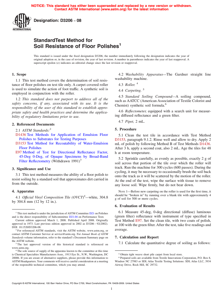 ASTM D3206-08 - Standard Test Method for  Soil Resistance of Floor Polishes