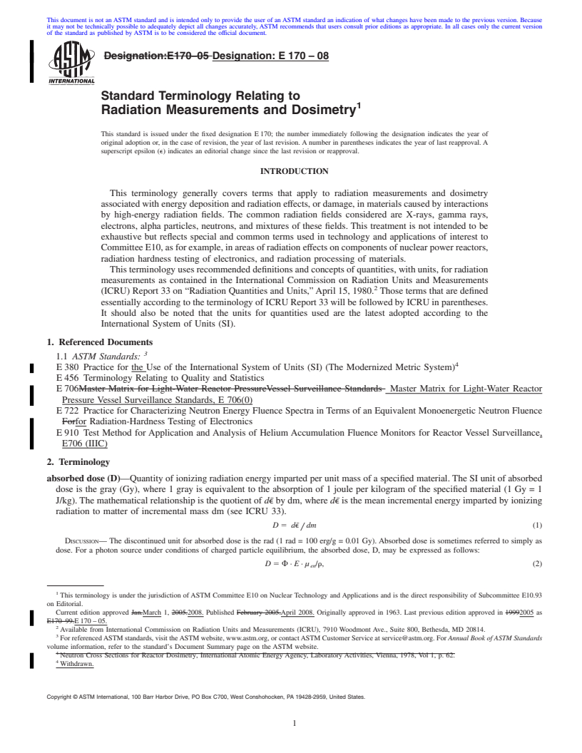 REDLINE ASTM E170-08 - Standard Terminology Relating to  Radiation Measurements and Dosimetry