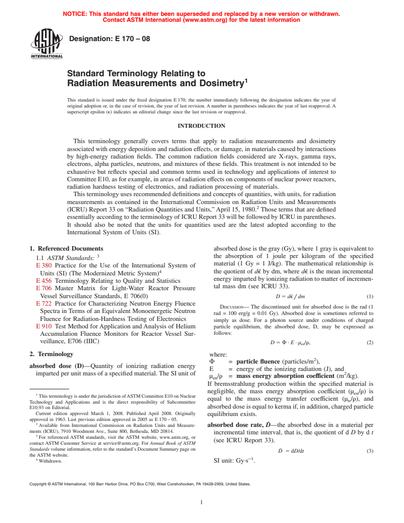 ASTM E170-08 - Standard Terminology Relating to  Radiation Measurements and Dosimetry
