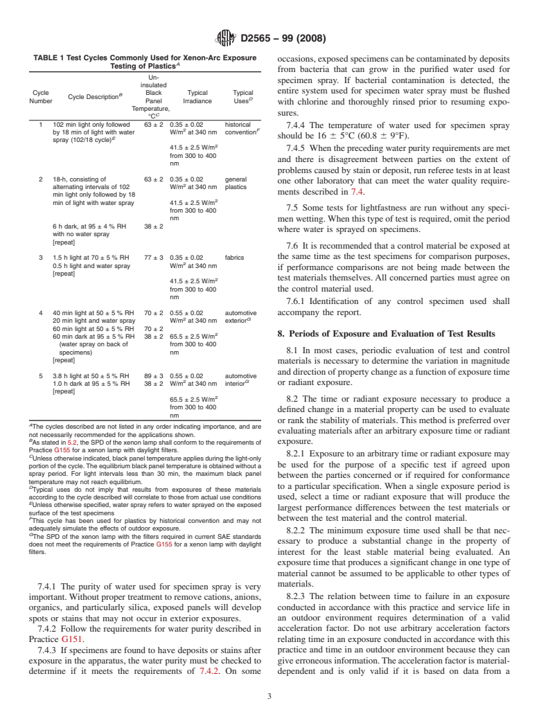 ASTM D2565-99(2008) - Standard Practice for Xenon-Arc Exposure of Plastics Intended for Outdoor Applications