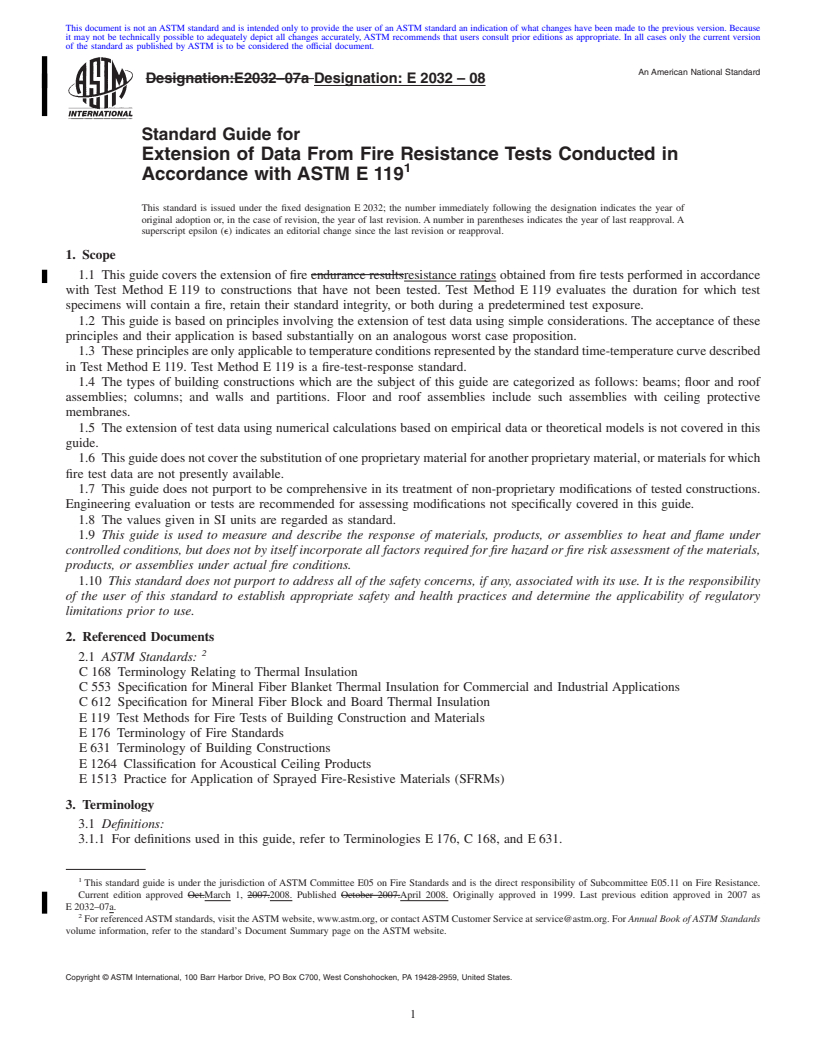 REDLINE ASTM E2032-08 - Standard Guide for Extension of Data From Fire Resistance Tests Conducted in Accordance with ASTM E 119