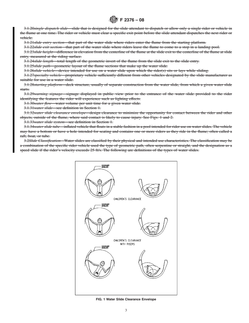 REDLINE ASTM F2376-08 - Standard Practice for Classification, Design, Manufacture, Construction, and Operation of Water Slide Systems