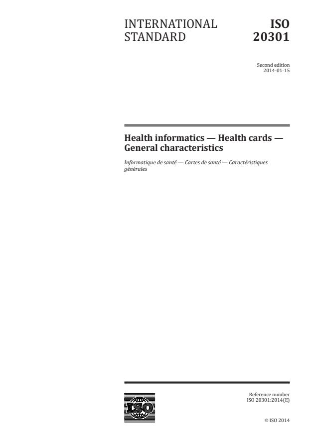 ISO 20301:2014 - Health informatics -- Health cards -- General characteristics
