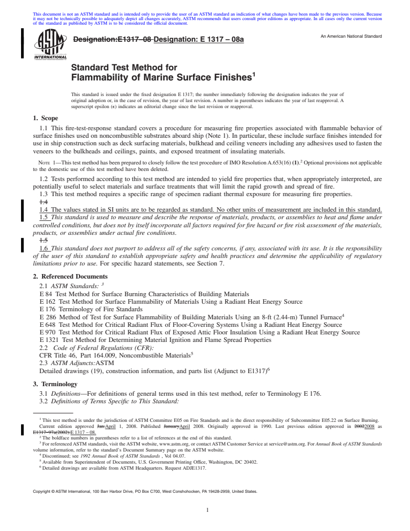 REDLINE ASTM E1317-08a - Standard Test Method for Flammability of Marine Surface Finishes