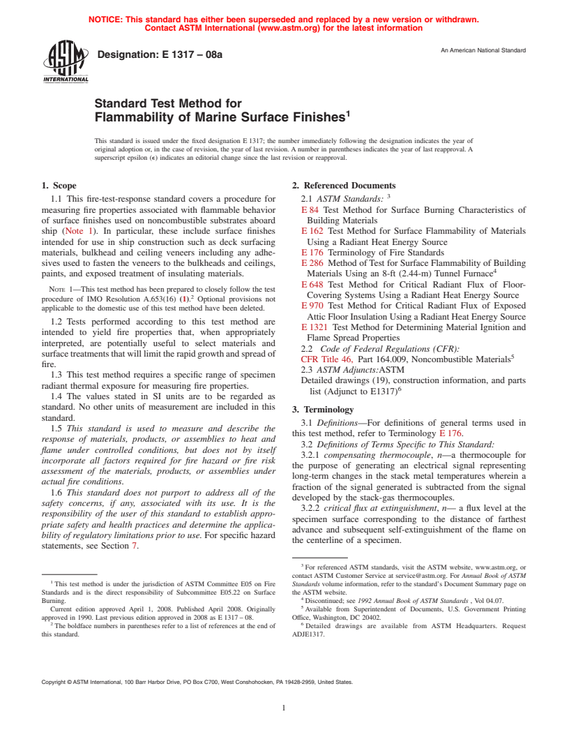 ASTM E1317-08a - Standard Test Method for Flammability of Marine Surface Finishes