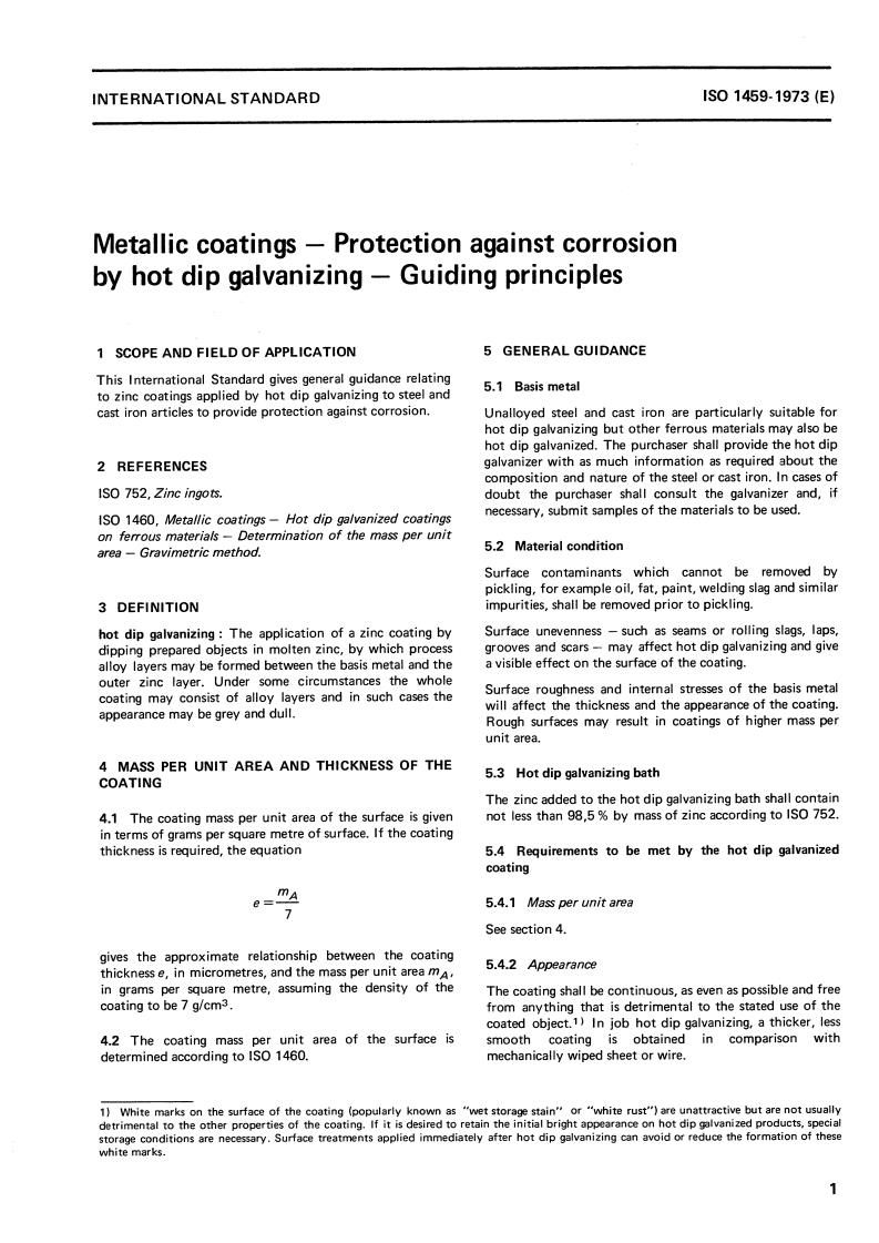 ISO 1459:1973 - Metallic coatings — Protection against corrosion by hot dip galvanizing — Guiding principles
Released:7/1/1973
