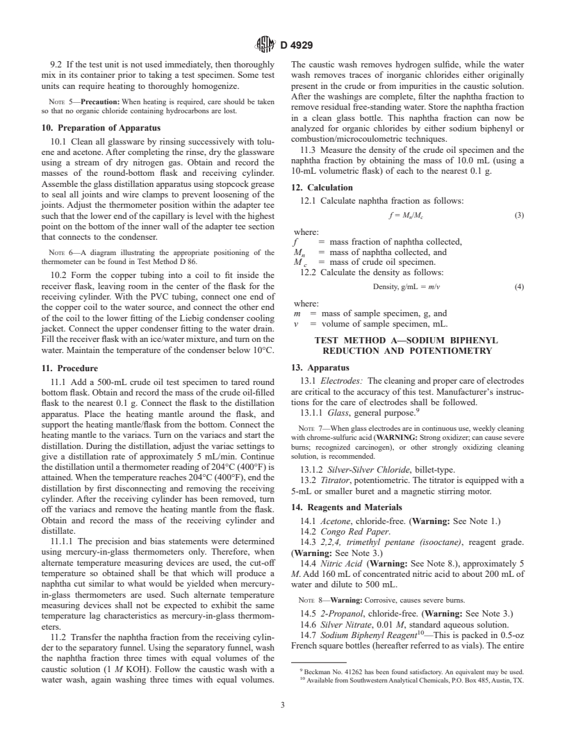 ASTM D4929-99 - Standard Test Methods for Determination of Organic Chloride Content in Crude Oil