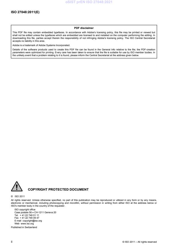 prEN ISO 27048 prEN ISO 27048:2021 - BARVE. POZOR: k dokumentu spadata tudi datoteki "ISO 27048:2011 Part 1" in "ISO 27048:2011 Part 2" - Page 4 preview