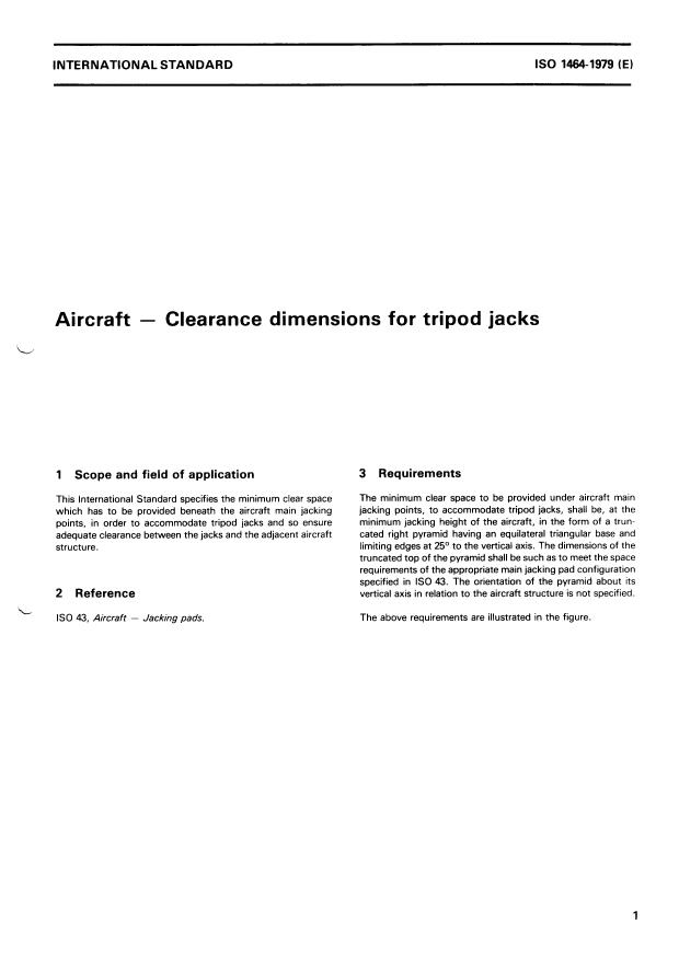ISO 1464:1979 - Aircraft -- Clearance dimensions for tripod jacks
