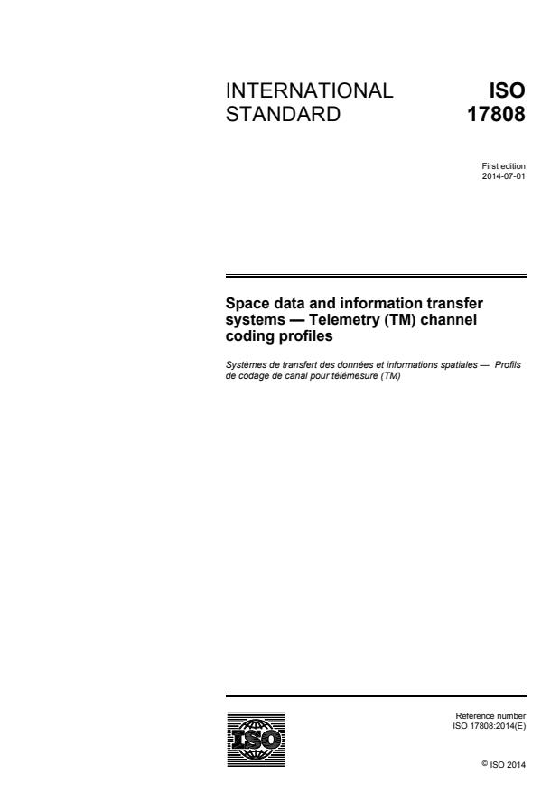 ISO 17808:2014 - Space data and information transfer systems -- Telemetry (TM) channel coding profiles