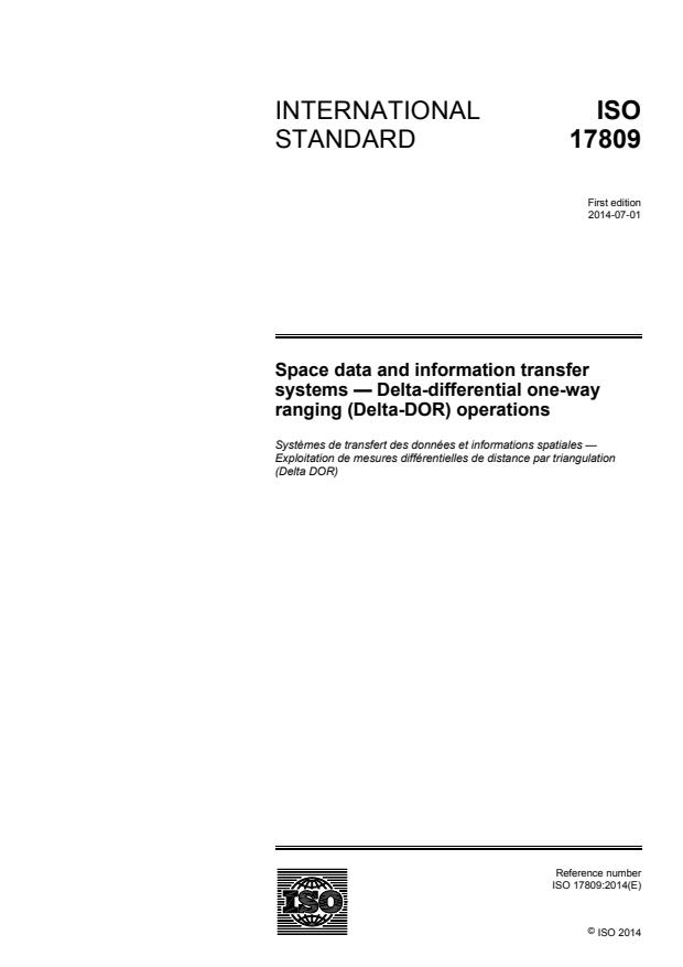 ISO 17809:2014 - Space data and information transfer systems - Delta-differential one-way ranging (Delta-DOR) operations