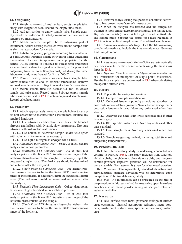 ASTM B922-02(2008) - Standard Test Method for Metal Powder Specific Surface Area by Physical Adsorption