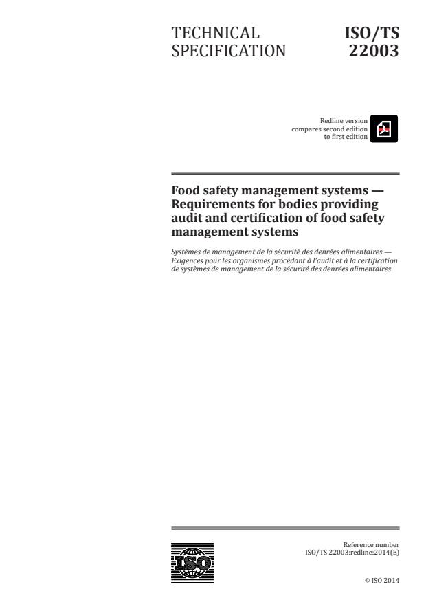 REDLINE ISO/TS 22003:2013 - Food safety management systems -- Requirements for bodies providing audit and certification of food safety management systems