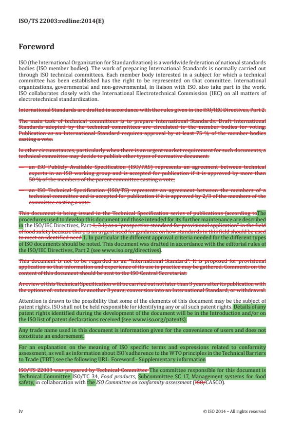 ISO/TS 22003:2013 REDLINE ISO/TS 22003:2013 - Food safety management systems -- Requirements for bodies providing audit and certification of food safety management systems - Page 4 preview