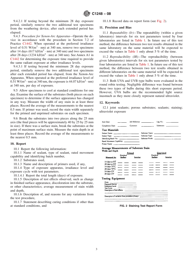 ASTM C1248-08 - Standard Test Method for Staining of Porous Substrate by Joint Sealants