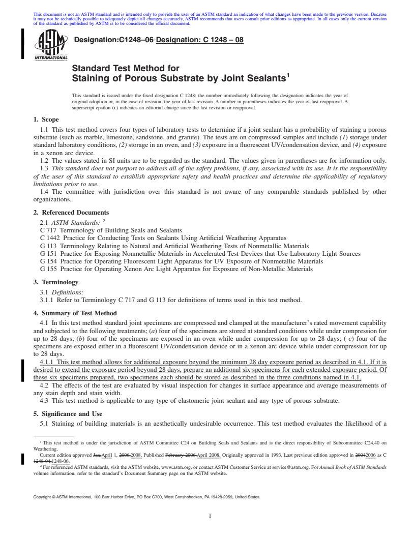 REDLINE ASTM C1248-08 - Standard Test Method for Staining of Porous Substrate by Joint Sealants