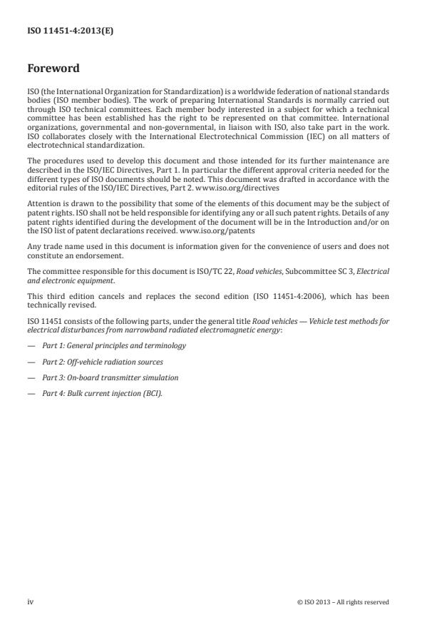 ISO 11451-4:2013 ISO 11451-4:2013 - Road vehicles -- Vehicle test methods for electrical disturbances from narrowband radiated electromagnetic energy - Page 4 preview
