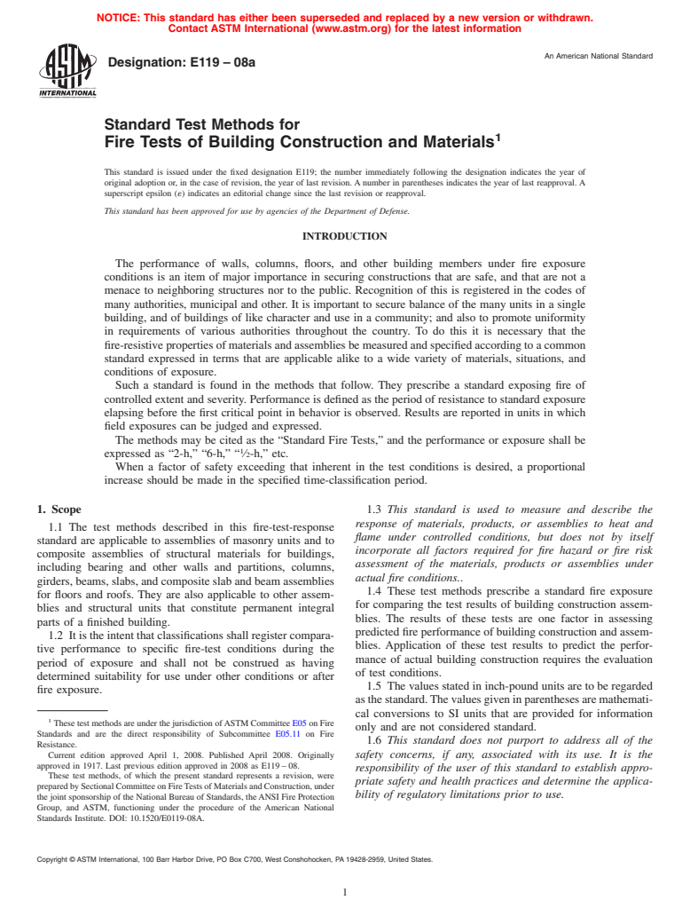 ASTM E119-08a - Standard Test Methods for  Fire Tests of Building Construction and Materials