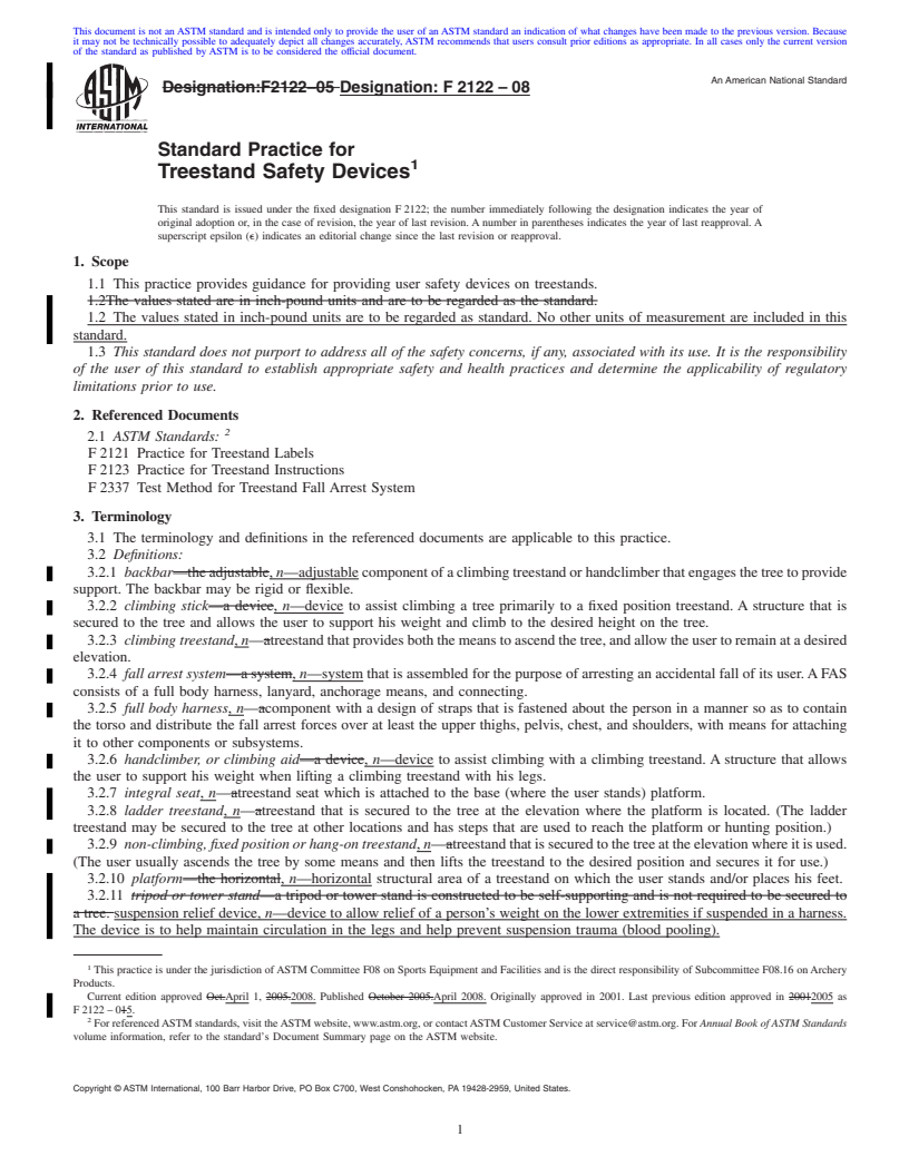 REDLINE ASTM F2122-08 - Standard Practice for Treestand Safety Devices