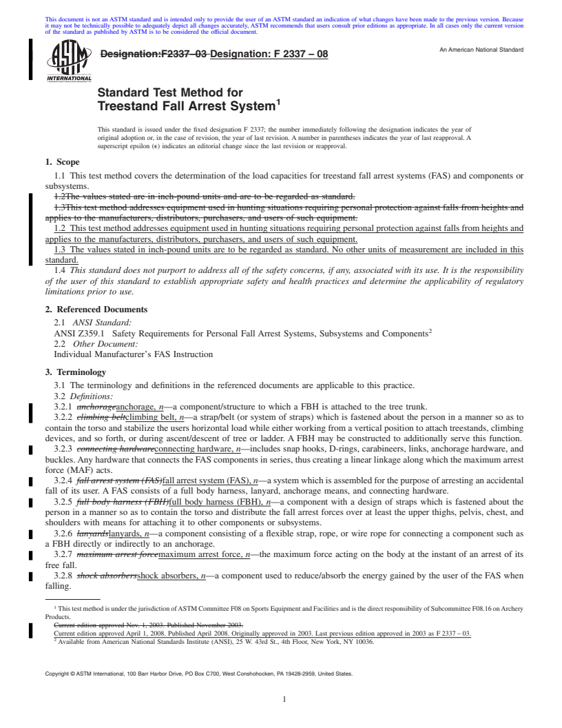 REDLINE ASTM F2337-08 - Standard Test Method for Treestand Fall Arrest System