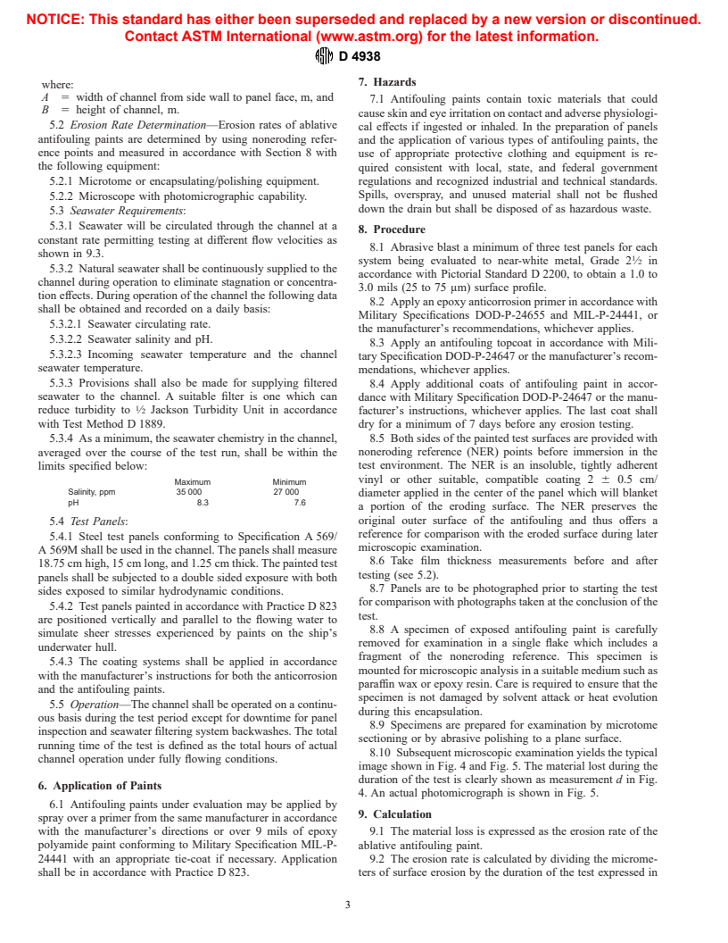 ASTM D4938-89(1996) - Standard Test Method for Erosion Testing of Antifouling Paints Using High Velocity Water