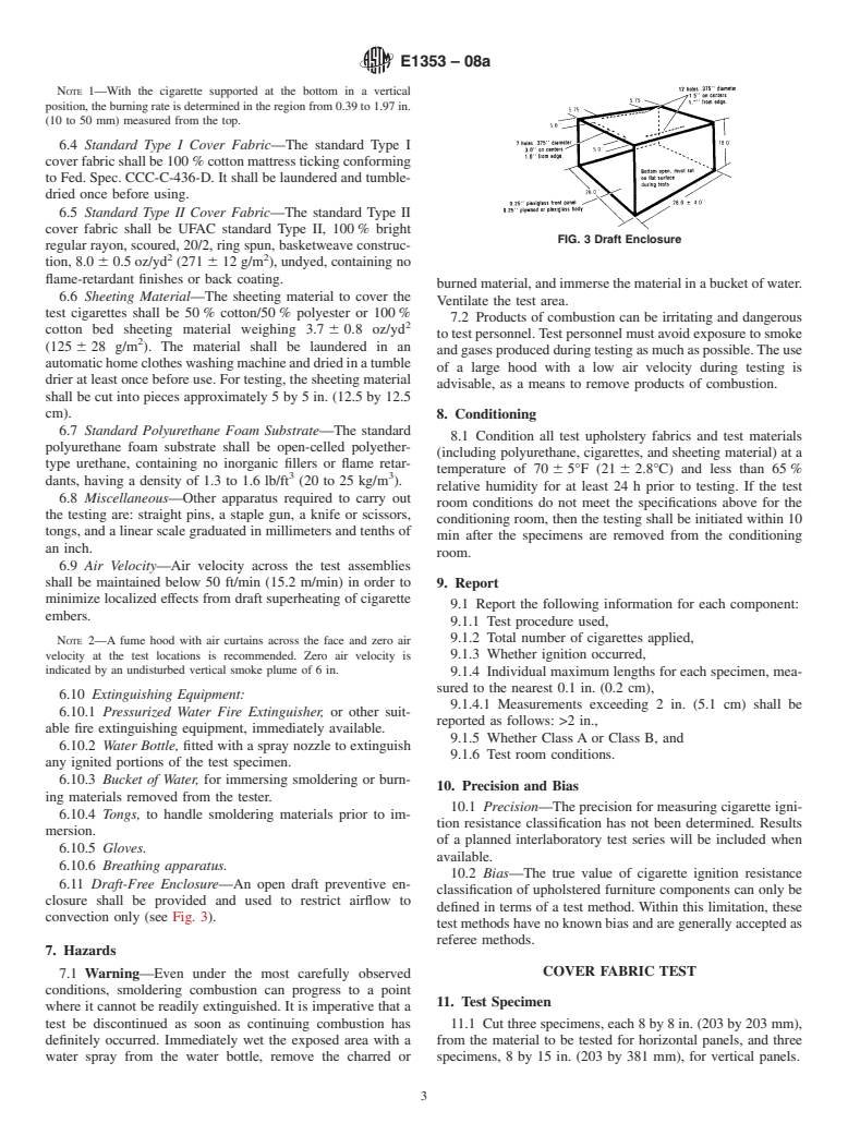 ASTM E1353-08a - Standard Test Methods for Cigarette Ignition Resistance of Components of Upholstered Furniture