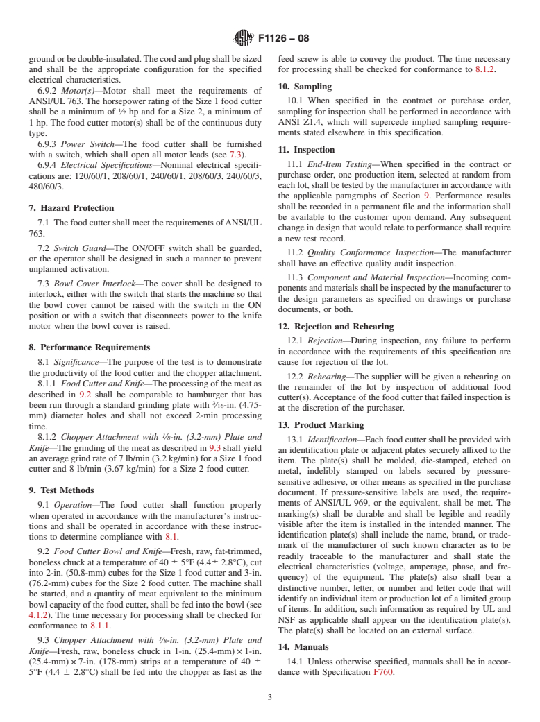 ASTM F1126-08 - Standard Specification for  Food Cutters (Electric)