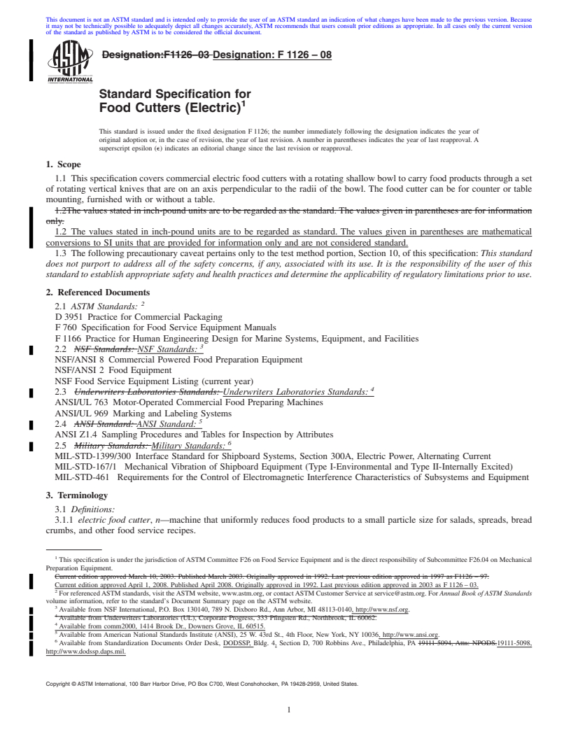 REDLINE ASTM F1126-08 - Standard Specification for  Food Cutters (Electric)