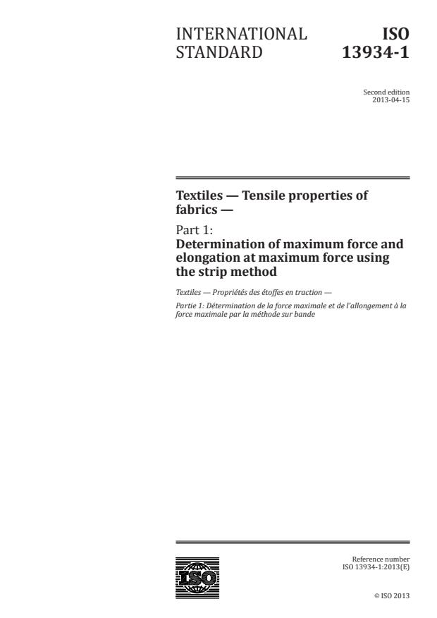 ISO 13934-1:2013 - Textiles -- Tensile properties of fabrics