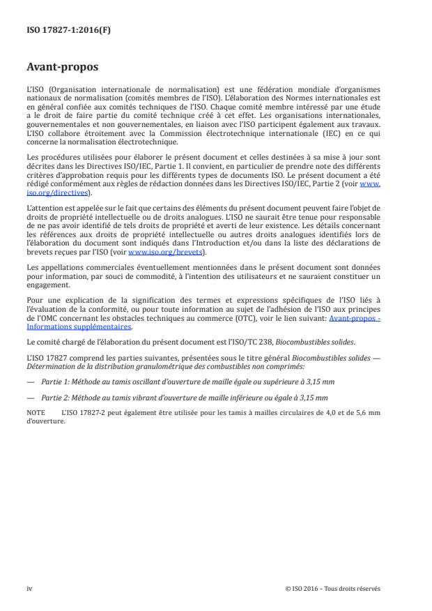 ISO 17827-1:2016 ISO 17827-1:2016 - Biocombustibles solides -- Détermination de la distribution granulométrique des combustibles non comprimés - Page 4 preview
