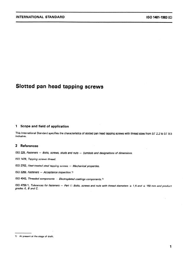 ISO 1481:1983 - Slotted pan head tapping screws