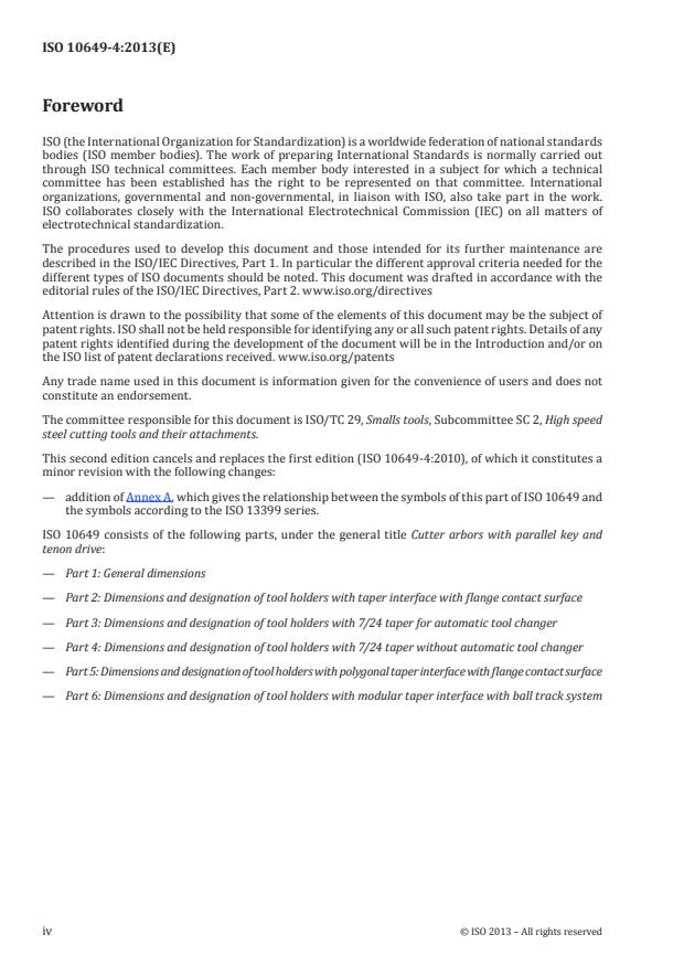 ISO 10649-4:2013 ISO 10649-4:2013 - Cutter arbors with parallel key and tenon drive - Page 4 preview