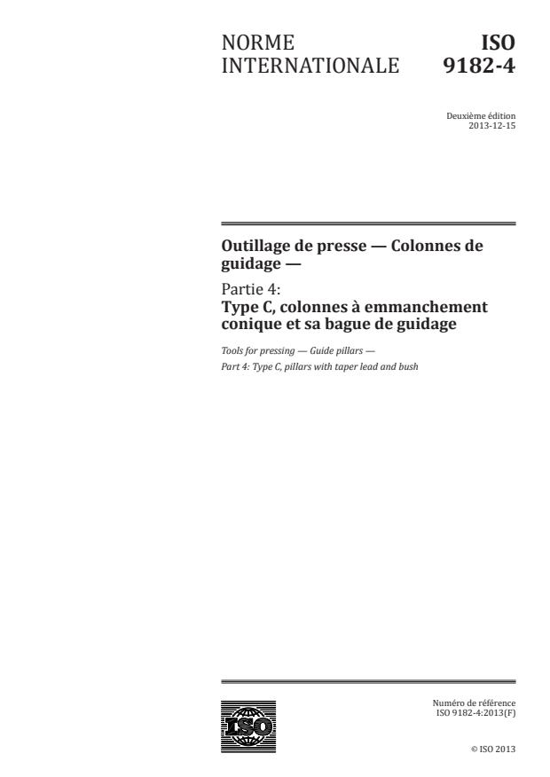 ISO 9182-4:2013 - Outillage de presse -- Colonnes de guidage