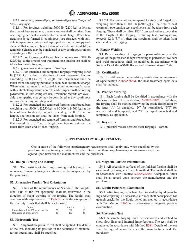 ASTM A266/A266M-03a(2008) - Standard Specification for  Carbon Steel Forgings for Pressure Vessel Components