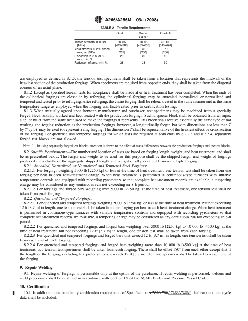 REDLINE ASTM A266/A266M-03a(2008) - Standard Specification for  Carbon Steel Forgings for Pressure Vessel Components