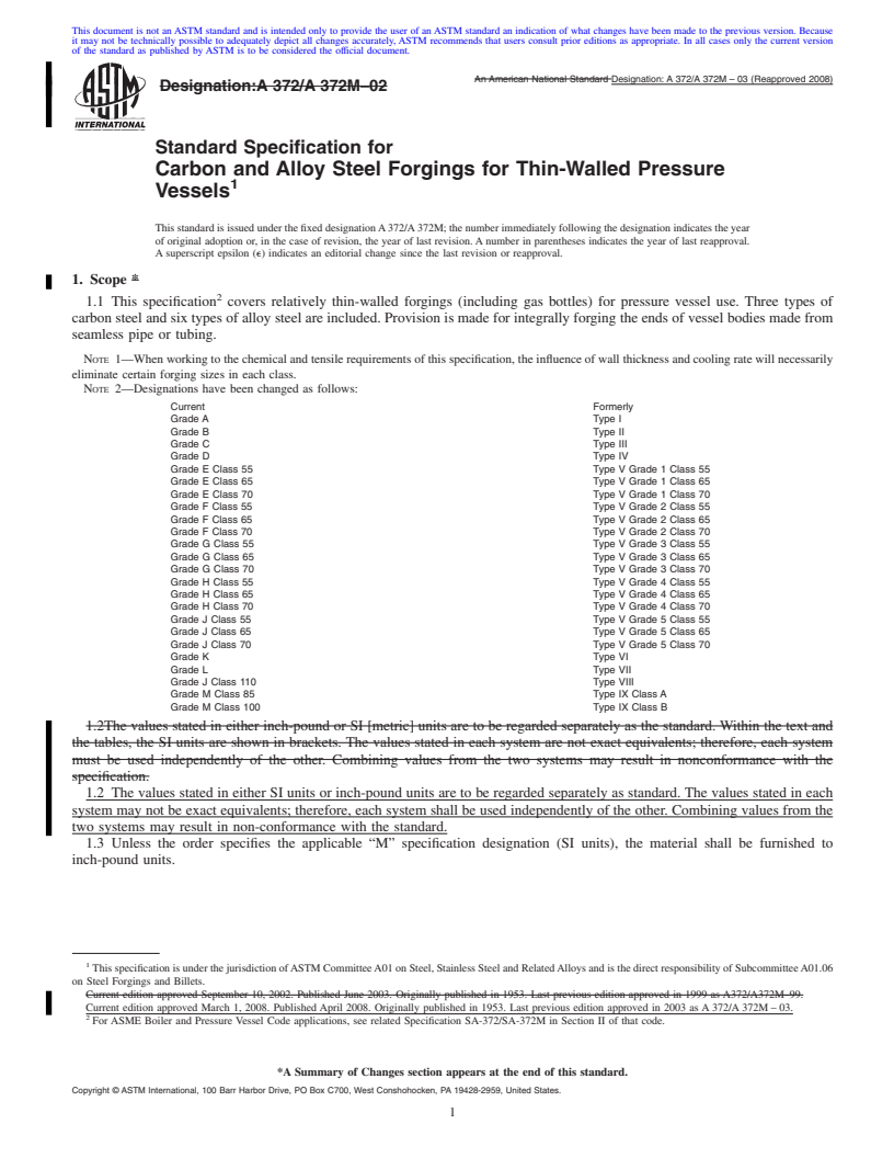 REDLINE ASTM A372/A372M-03(2008) - Standard Specification for  Carbon and Alloy Steel Forgings for Thin-Walled Pressure Vessels