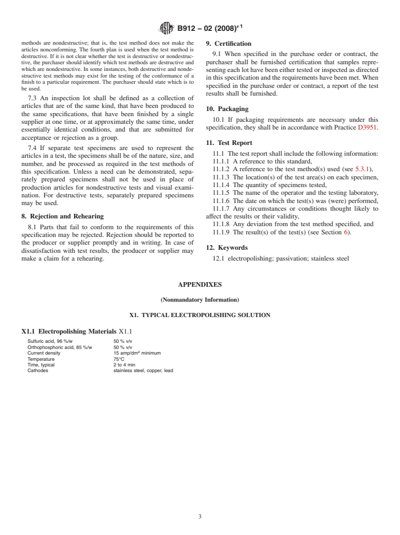 ASTM B912-02(2008)e1 - Standard Specification for Passivation of Stainless Steels Using Electropolishing