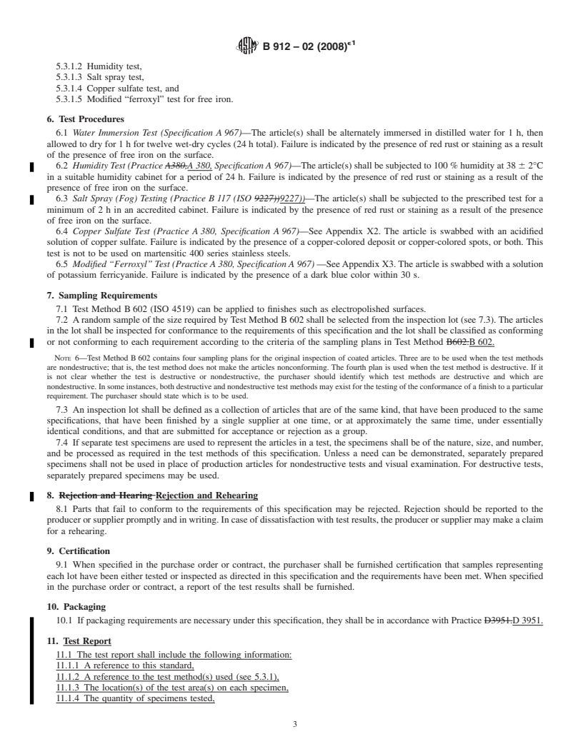 REDLINE ASTM B912-02(2008)e1 - Standard Specification for Passivation of Stainless Steels Using Electropolishing