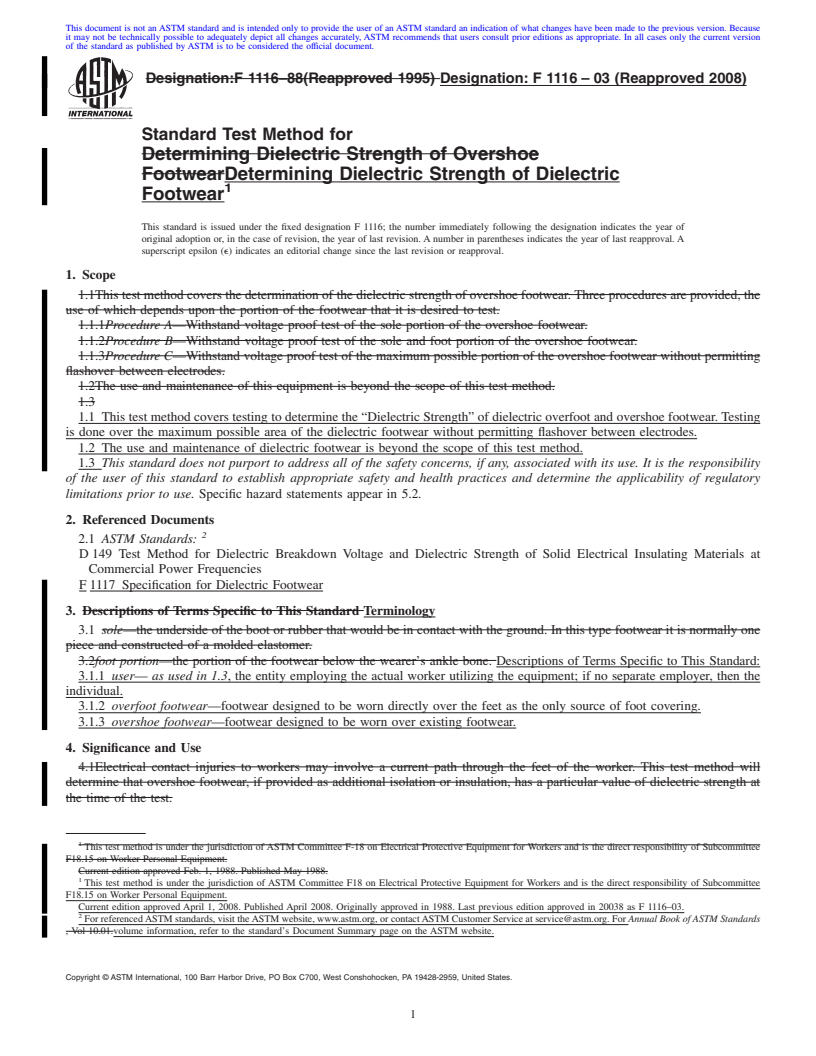 REDLINE ASTM F1116-03(2008) - Standard Test Method for Determining Dielectric Strength of Dielectric Footwear