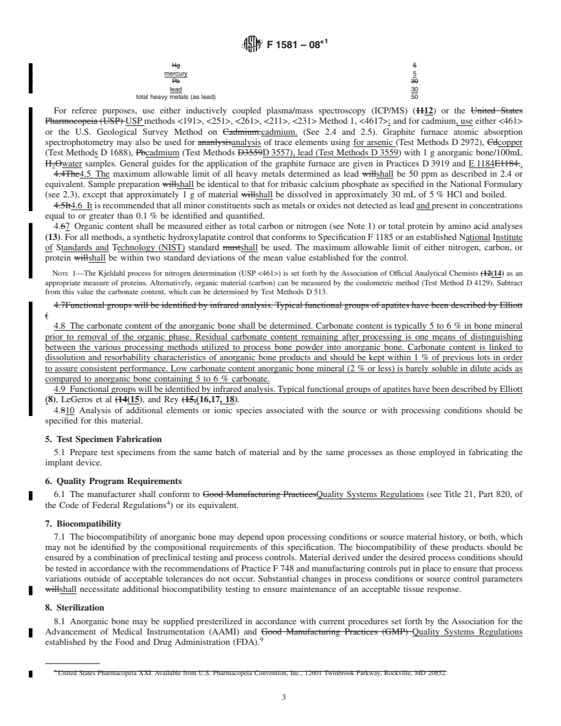 REDLINE ASTM F1581-08e1 - Standard Specification for  Composition of Anorganic Bone for Surgical Implants