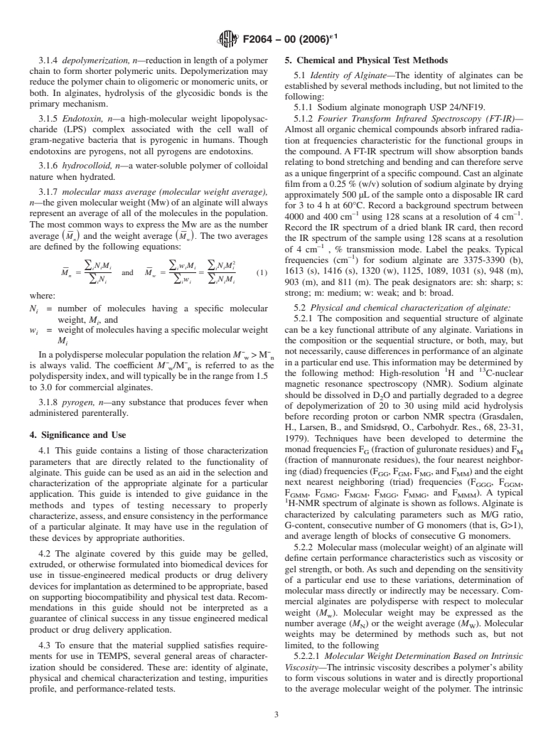 ASTM F2064-00(2006)e1 - Standard Guide for Characterization and Testing of Alginates as Starting Materials Intended for Use in Biomedical and Tissue-Engineered Medical Products Application