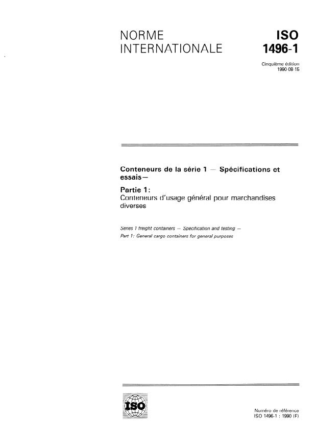 ISO 1496-1:1990 - Conteneurs de la série 1 -- Spécifications et essais