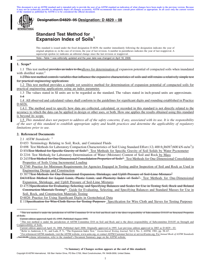 REDLINE ASTM D4829-08 - Standard Test Method for Expansion Index of Soils