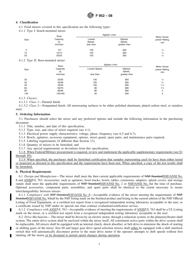 REDLINE ASTM F952-08 - Standard Specification for  Mixing Machines, Food, Electric