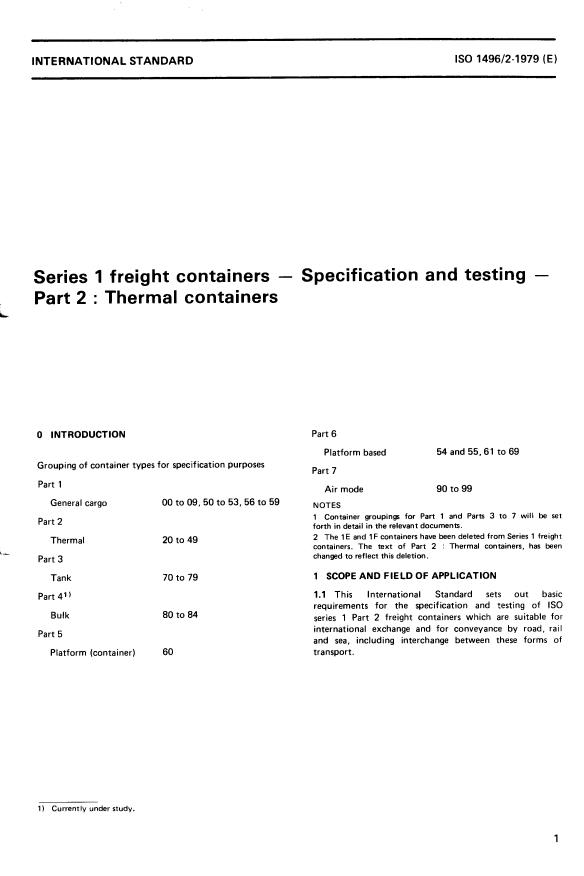 ISO 1496-2:1979 - Series 1 freight containers -- Specification and testing