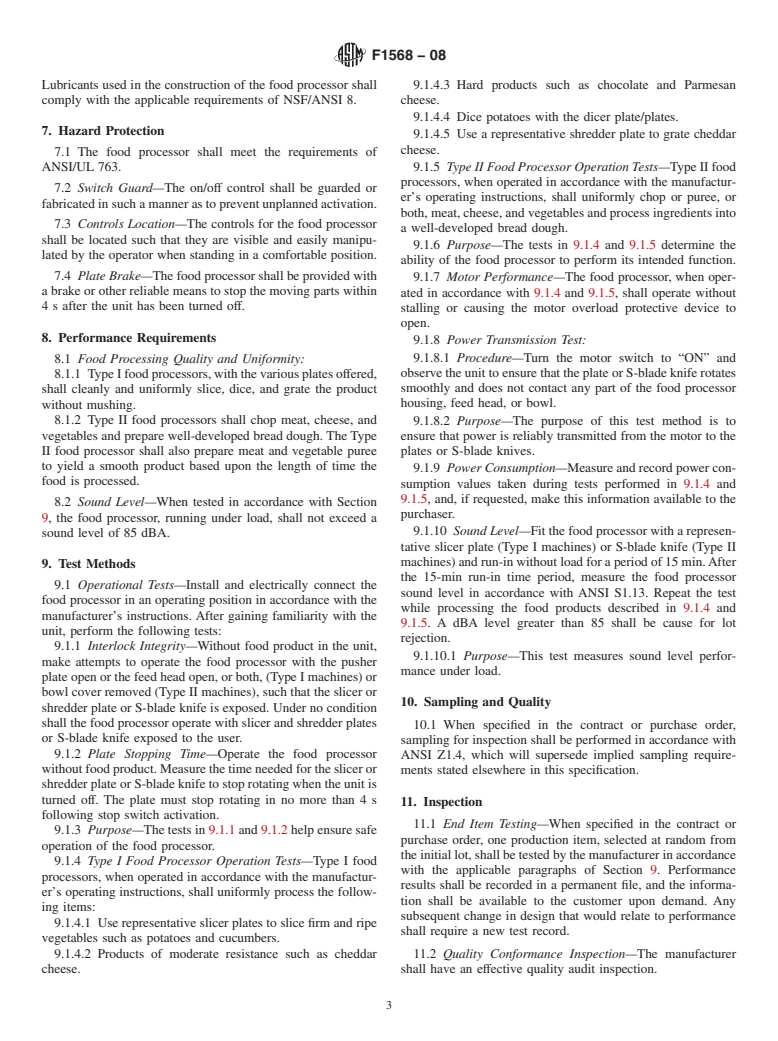 ASTM F1568-08 - Standard Specification for Food Processors, Electric