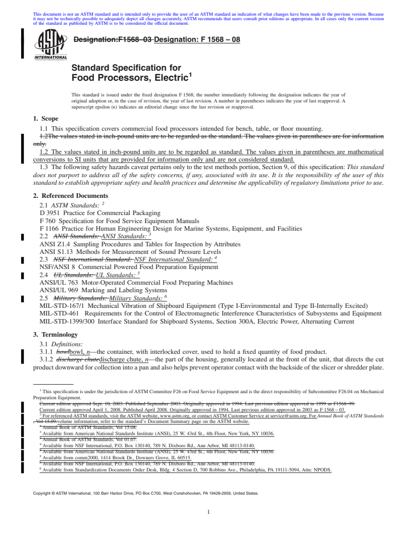 REDLINE ASTM F1568-08 - Standard Specification for Food Processors, Electric
