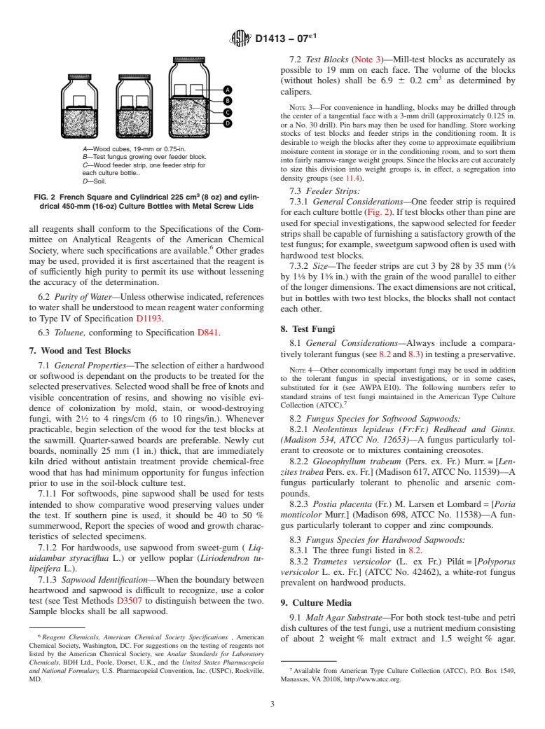 ASTM D1413-07e1 - Standard Test Method for Wood Preservatives by Laboratory Soil-Block Cultures (Withdrawn 2016)