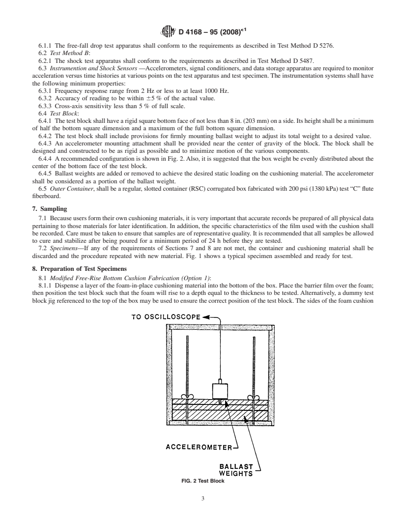 REDLINE ASTM D4168-95(2008)e1 - Standard Test Methods for  Transmitted Shock Characteristics of Foam-in-Place Cushioning Materials