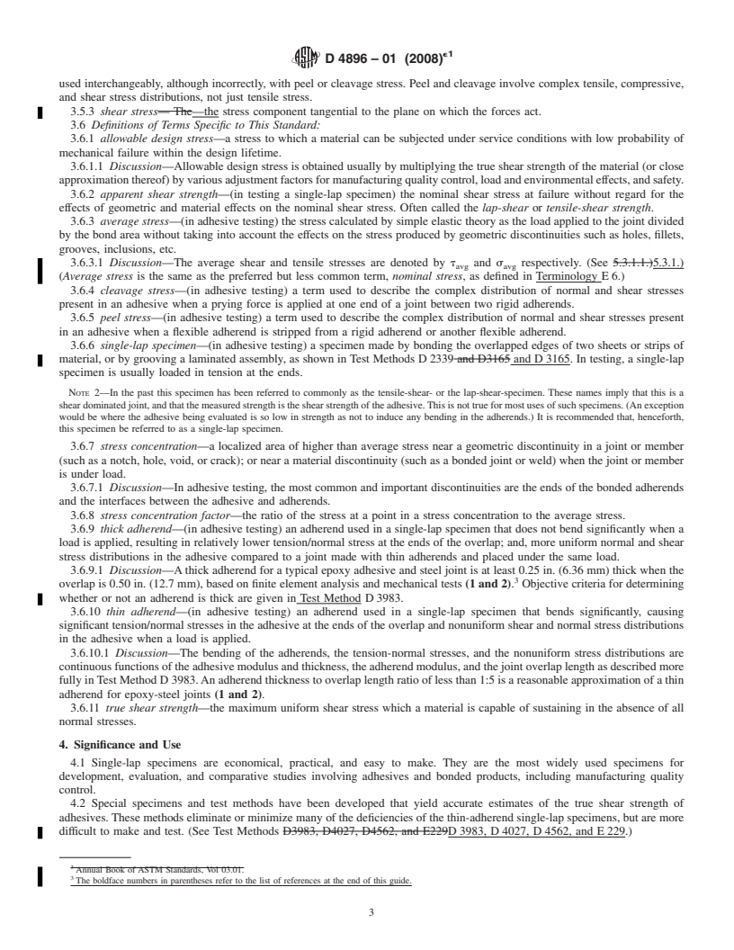 REDLINE ASTM D4896-01(2008)e1 - Standard Guide for Use of Adhesive-Bonded Single Lap-Joint Specimen Test Results